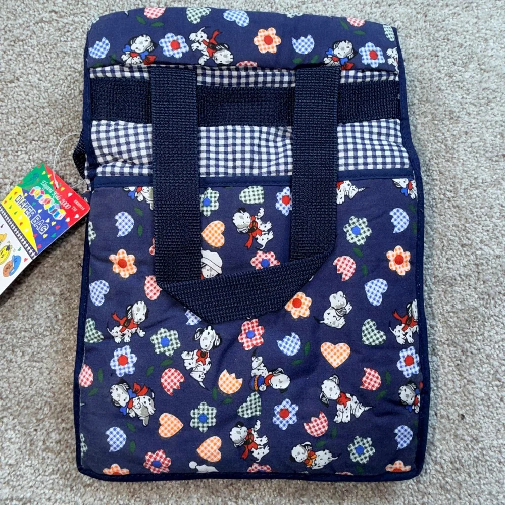 Elegant‎ Kids 2000 Vintage Diaper Bag Navy Gingham Puppy Cat EK22114 NWT USA